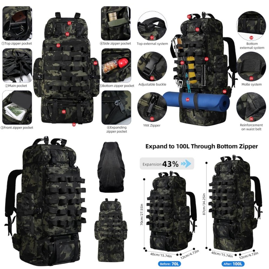 70L/100L Camping Hiking Backpa - Rain Cover Backpack ulasan dan harga