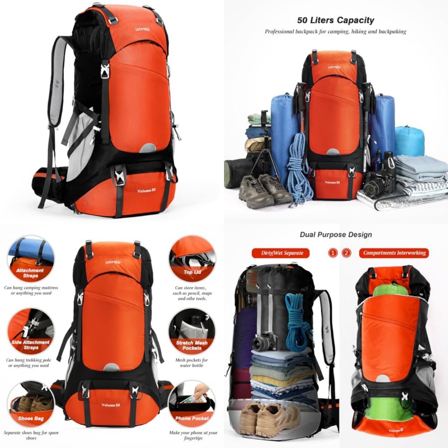 50L Hiking Backpack Travel Bag - Rain Cover Backpack ulasan dan harga