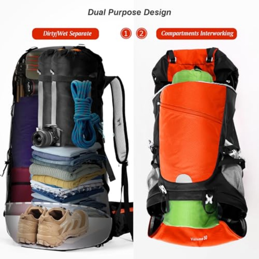 50L Hiking Backpack Travel Bag - Rain Cover Backpack ulasan dan harga