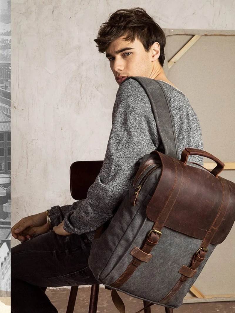 Military Canvas Leather Backpa - Rucksack Military Style ulasan dan harga