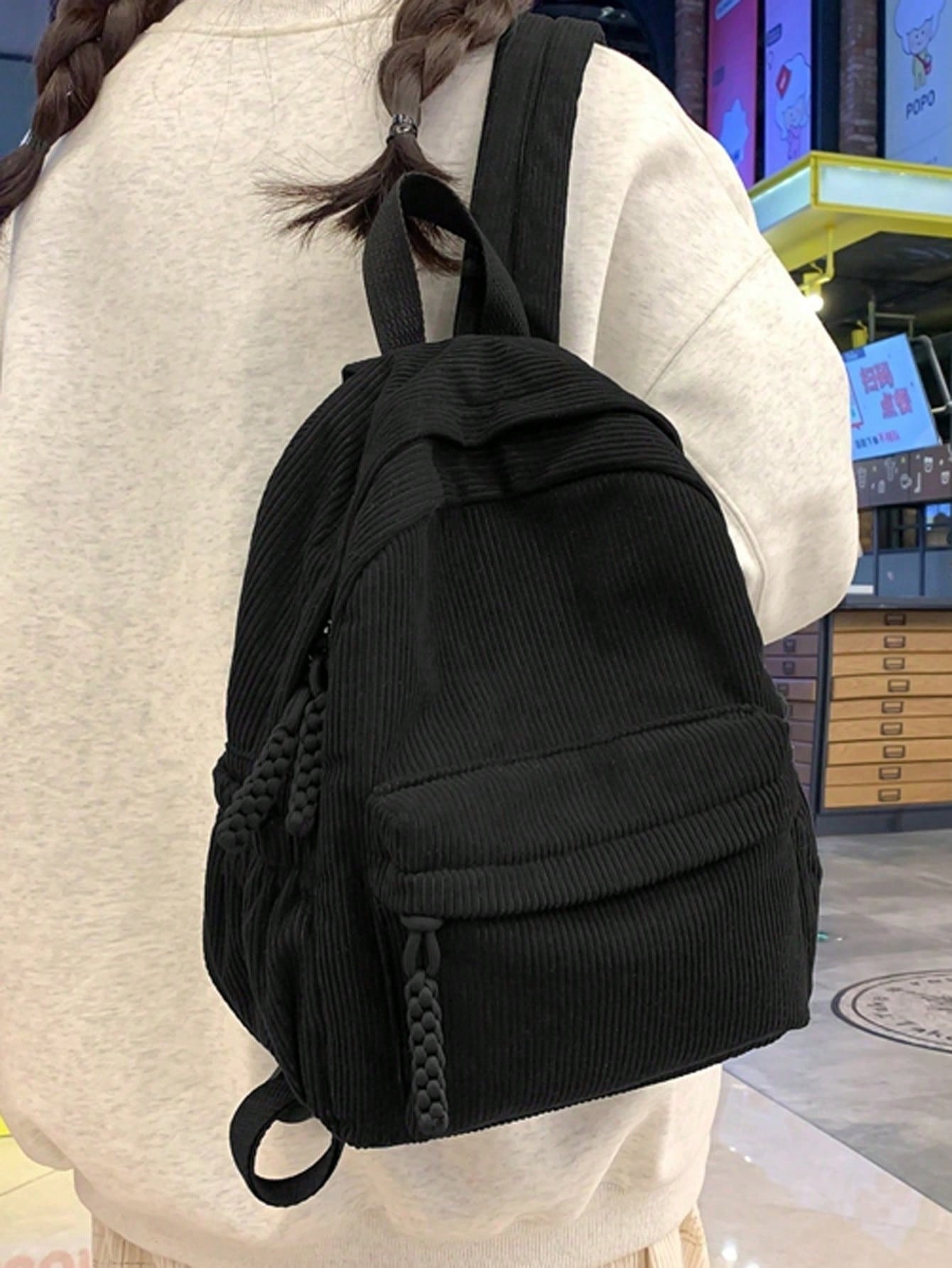 Solid Color Corduroy Fabric Fa - Fashion Backpack Women ulasan dan harga