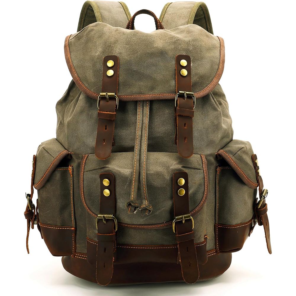 Vintage Canvas Leather Backpac - Leather Backpack Vintage ulasan dan harga