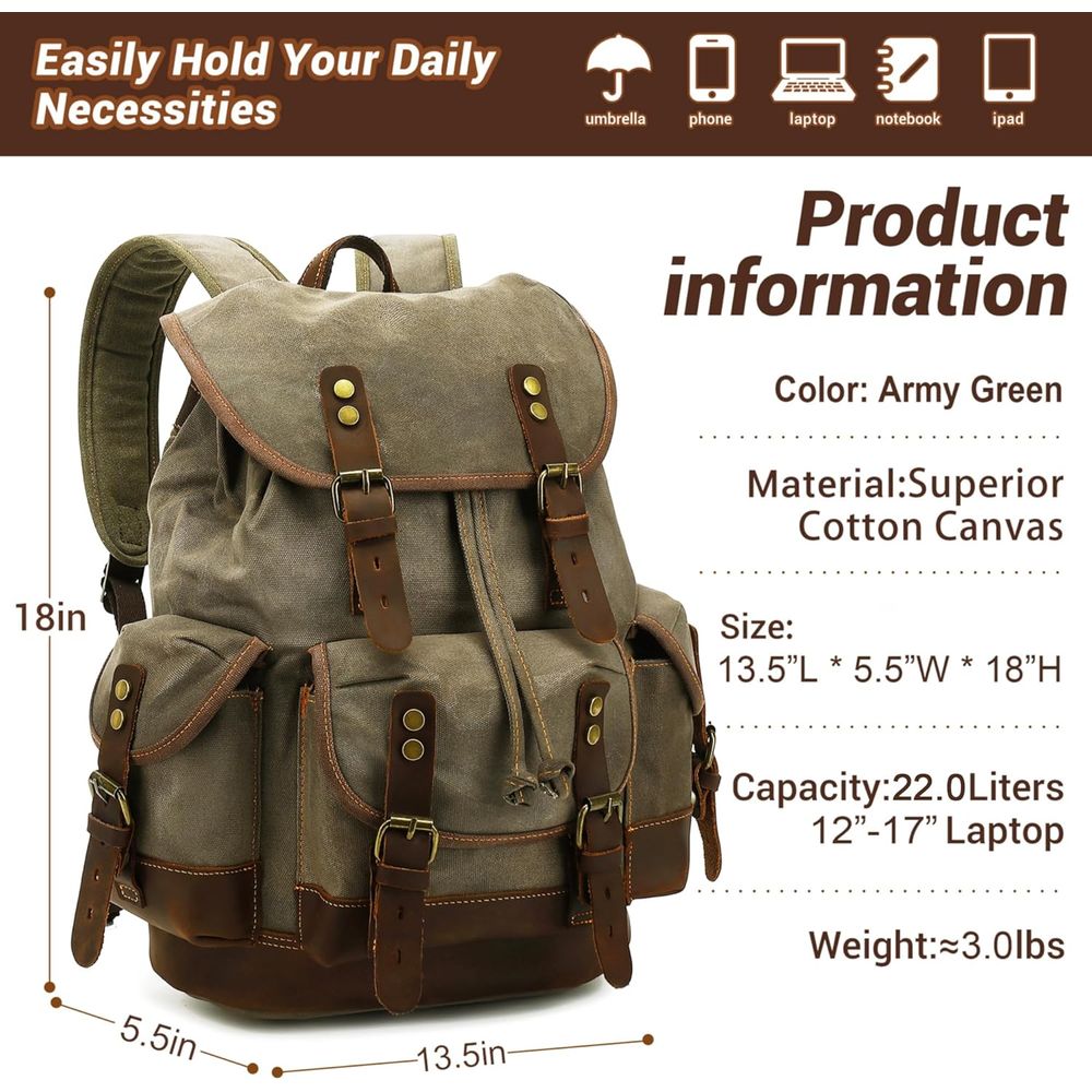 Vintage Canvas Leather Backpac - Leather Backpack Vintage ulasan dan harga