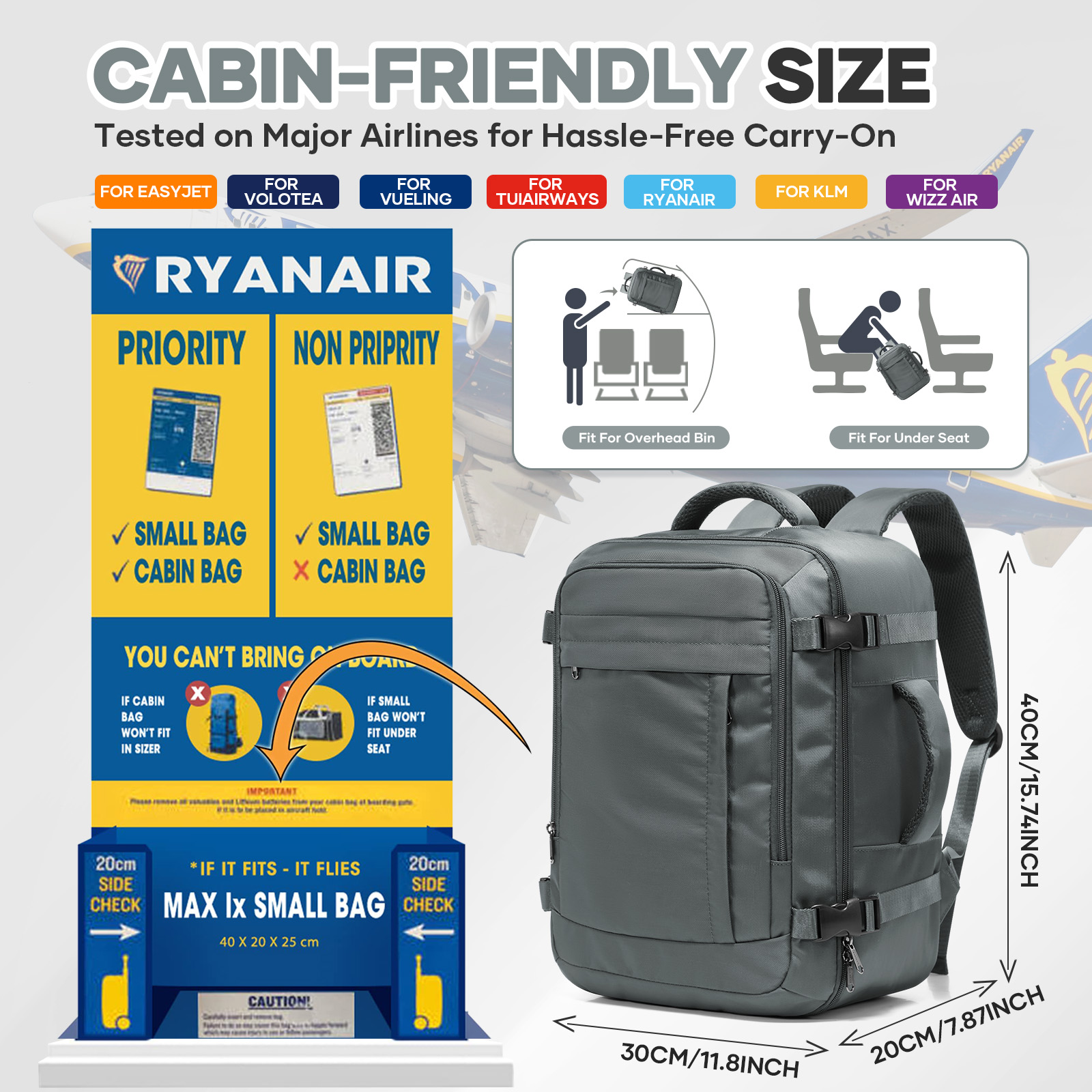 Ryanair Cabin Bags 40x30x20 Un - Canvas Backpack Casual ulasan dan harga
