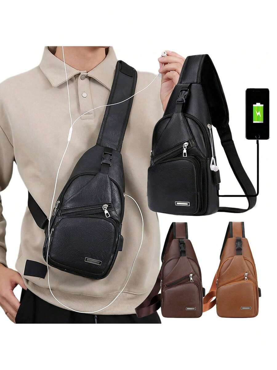Mens PU Leather Sling Bag With - Sling Backpack Shoulder ulasan dan harga