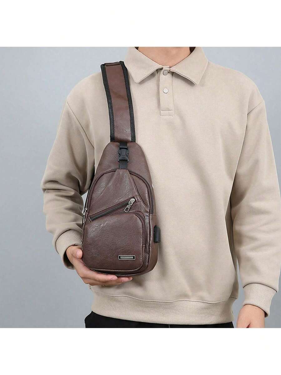 Mens PU Leather Sling Bag With - Sling Backpack Shoulder ulasan dan harga