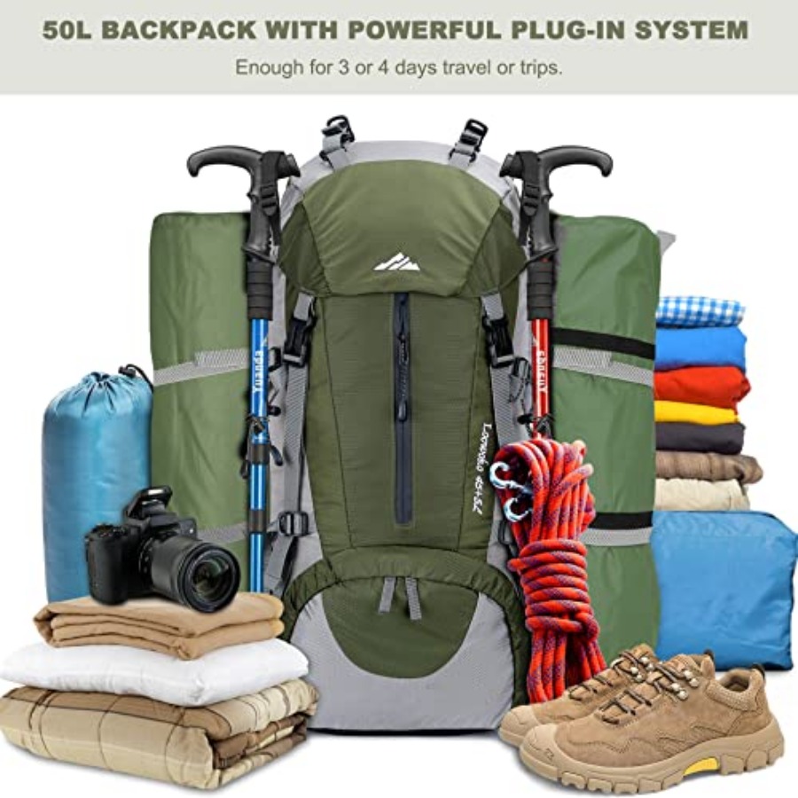Loowoko 50L Hiking Backpack, W - Rain Cover Backpack ulasan dan harga
