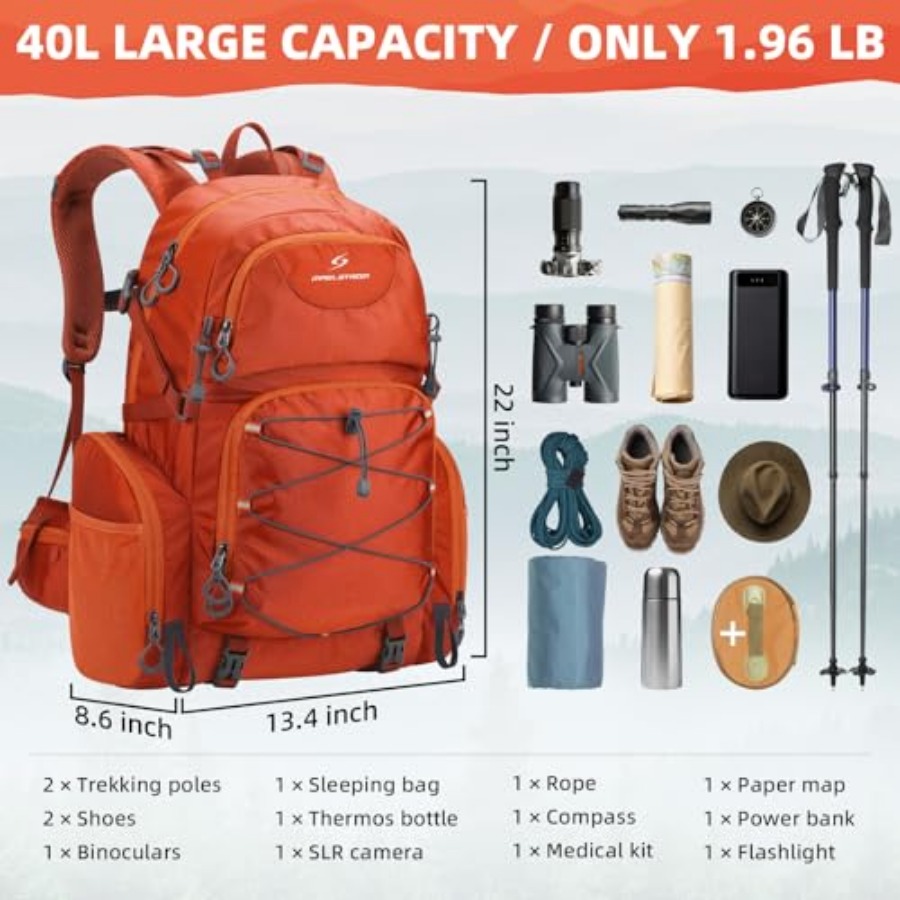 Hiking Backpack, 40L Waterproo - Rain Cover Backpack ulasan dan harga