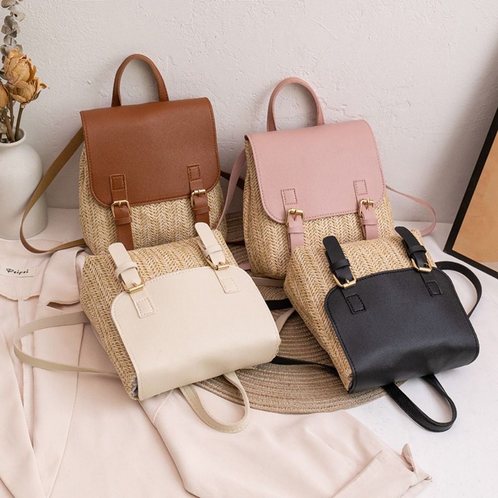 Fashion PU Leather Straw Backp - Leather Backpack Vintage ulasan dan harga
