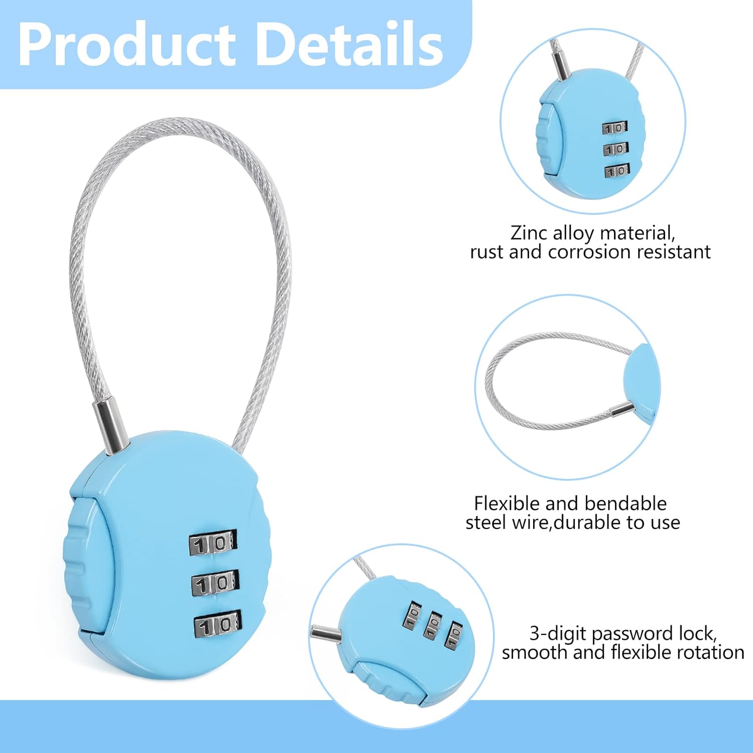 8 Pack Combination Wire Lock 3 - Backpack Lock Combo ulasan dan harga